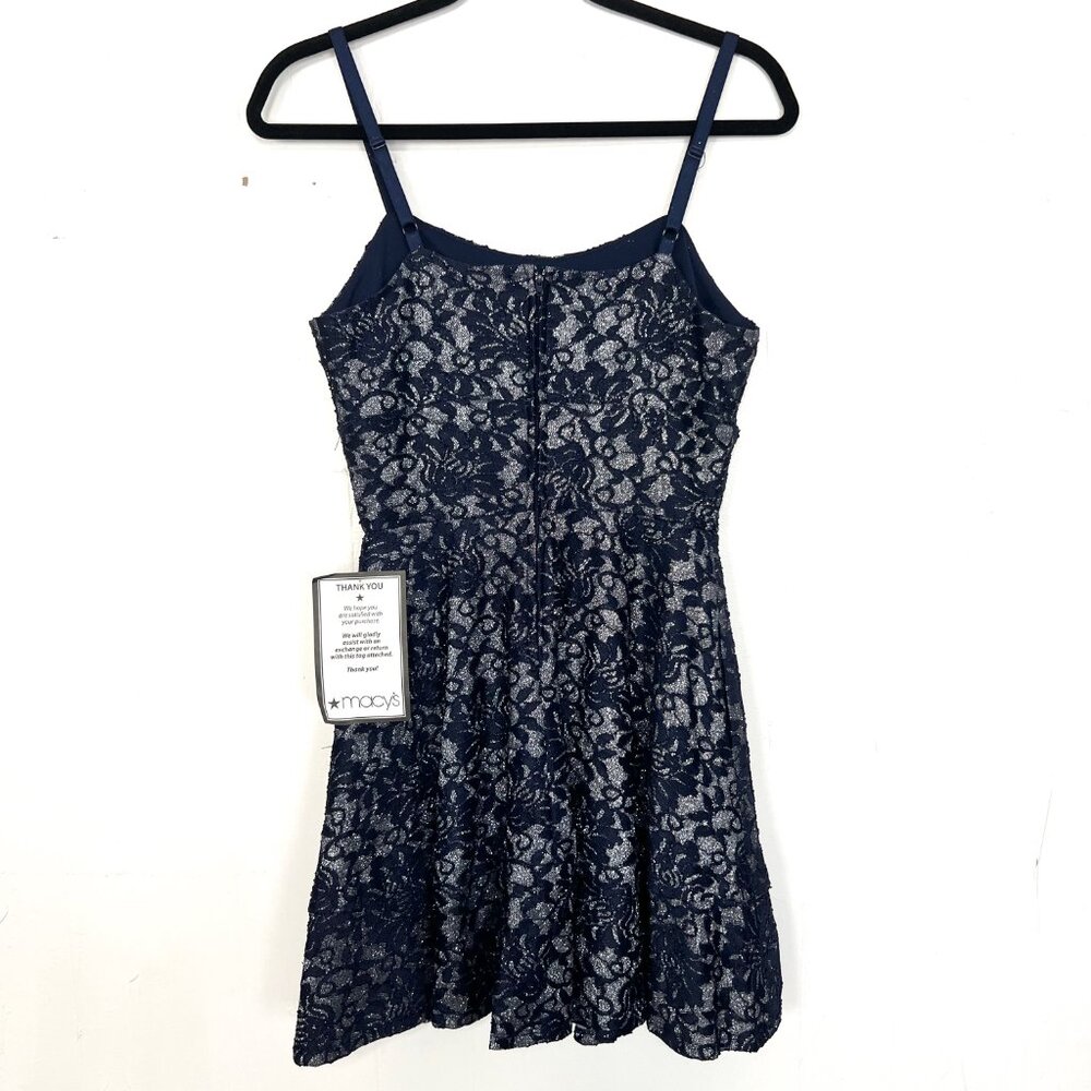 NWT Speechless Fit & Flare Dress Navy Lace Silver Glitter Padded Juniors Sz 5 - Picture 3 of 5